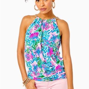 Lilly Pulitzer Bowen Pink Green Blue Tropical Halter Tank Top (Like New) Size S